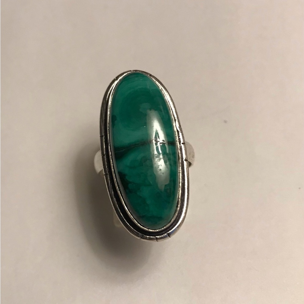 Malachite Stamped 925 Sterling Silver Ring - Picture 4 of 6